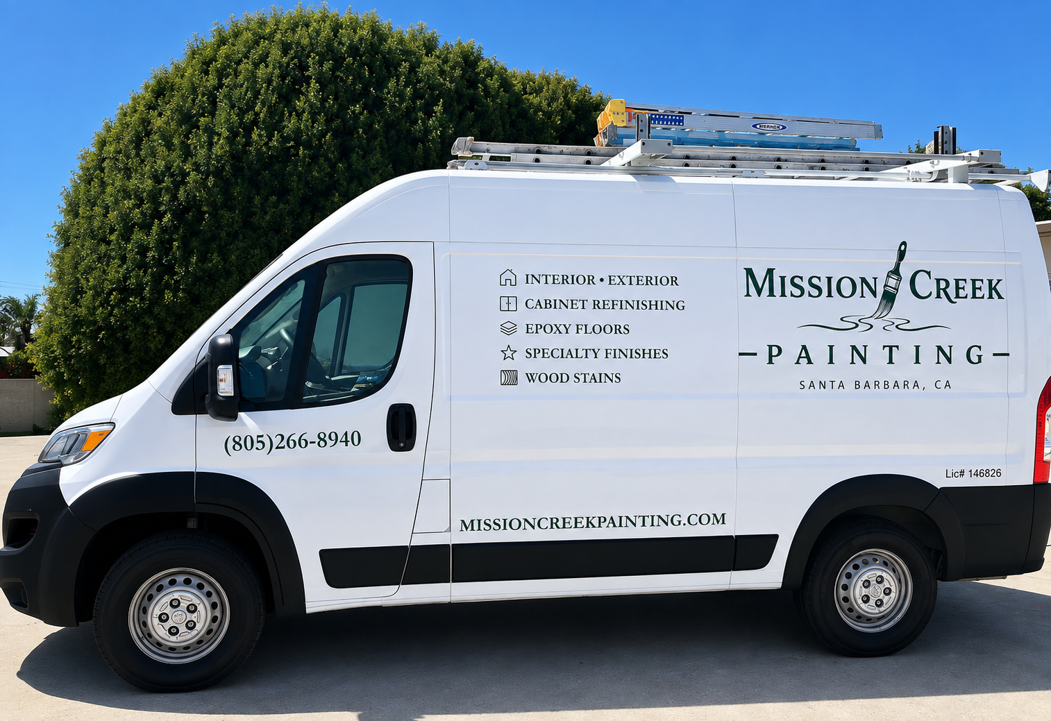 Mission Creek Painting service van parked in Santa Barbara, California